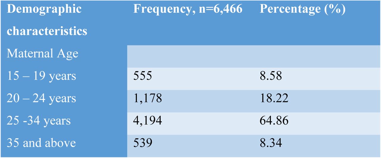 Maternal Demographic characteristics