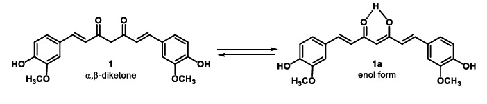 Keto-enol equilibrium of curcumin in the physiological environment.