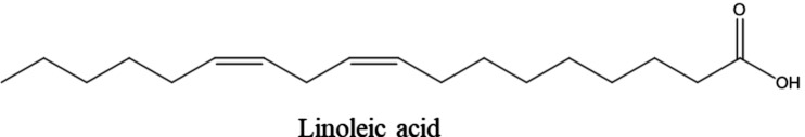Chemical structure of linoleic acid, the main fatty acid in EHX.
