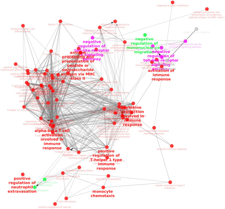 Network of co-expressed gene clusters that correlated with oxylipins in BAL.