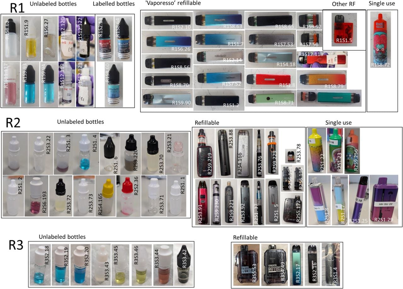 Presentation of SC e-cigarettes from each sampling exercise.