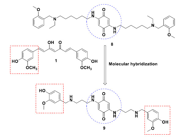 Chemical structure of the memoquin-curcumin hybrid derivative 9 with promising multifunctional properties against AD.