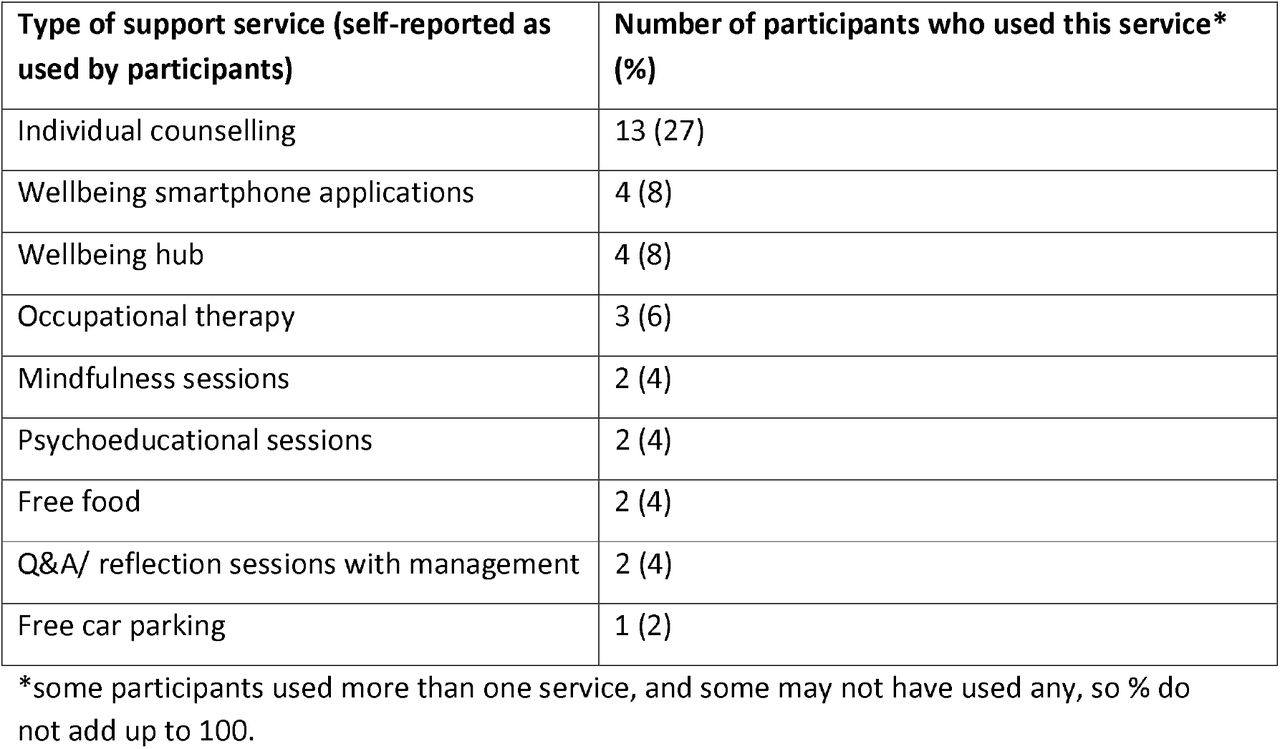Workplace support services used by participants