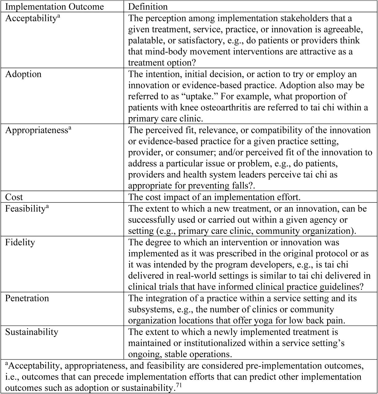 Definitions of Implementation Outcomes70