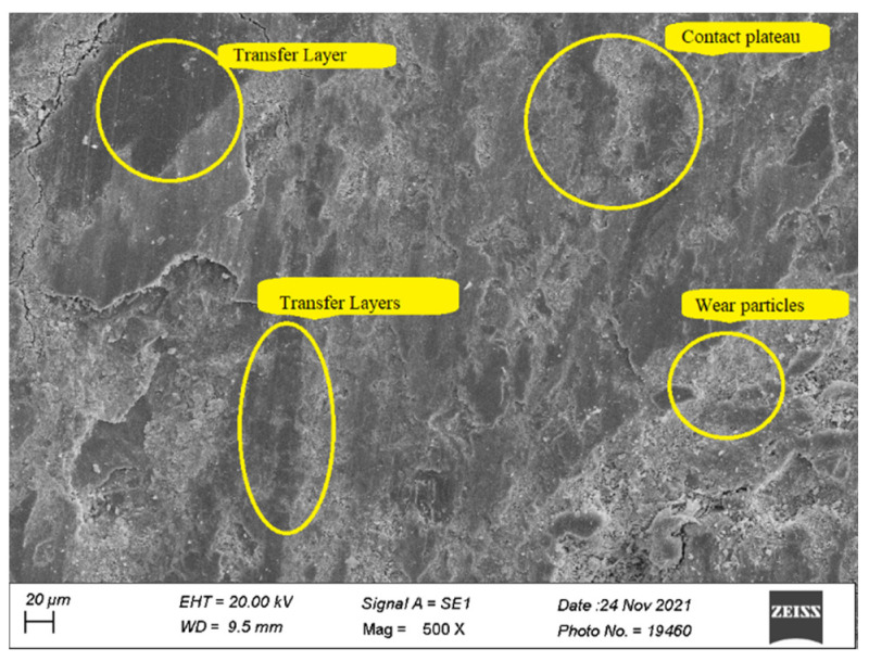 Worn surface micrograph of HF6P20.