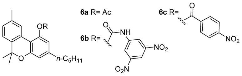 The structures of CBN adducts used for its isolation and characterization: CBN-acetate (6a), CBN-3,5-dinitrophenylurethane (6b) and CBN-4-nitrophenyl ester (6c).
