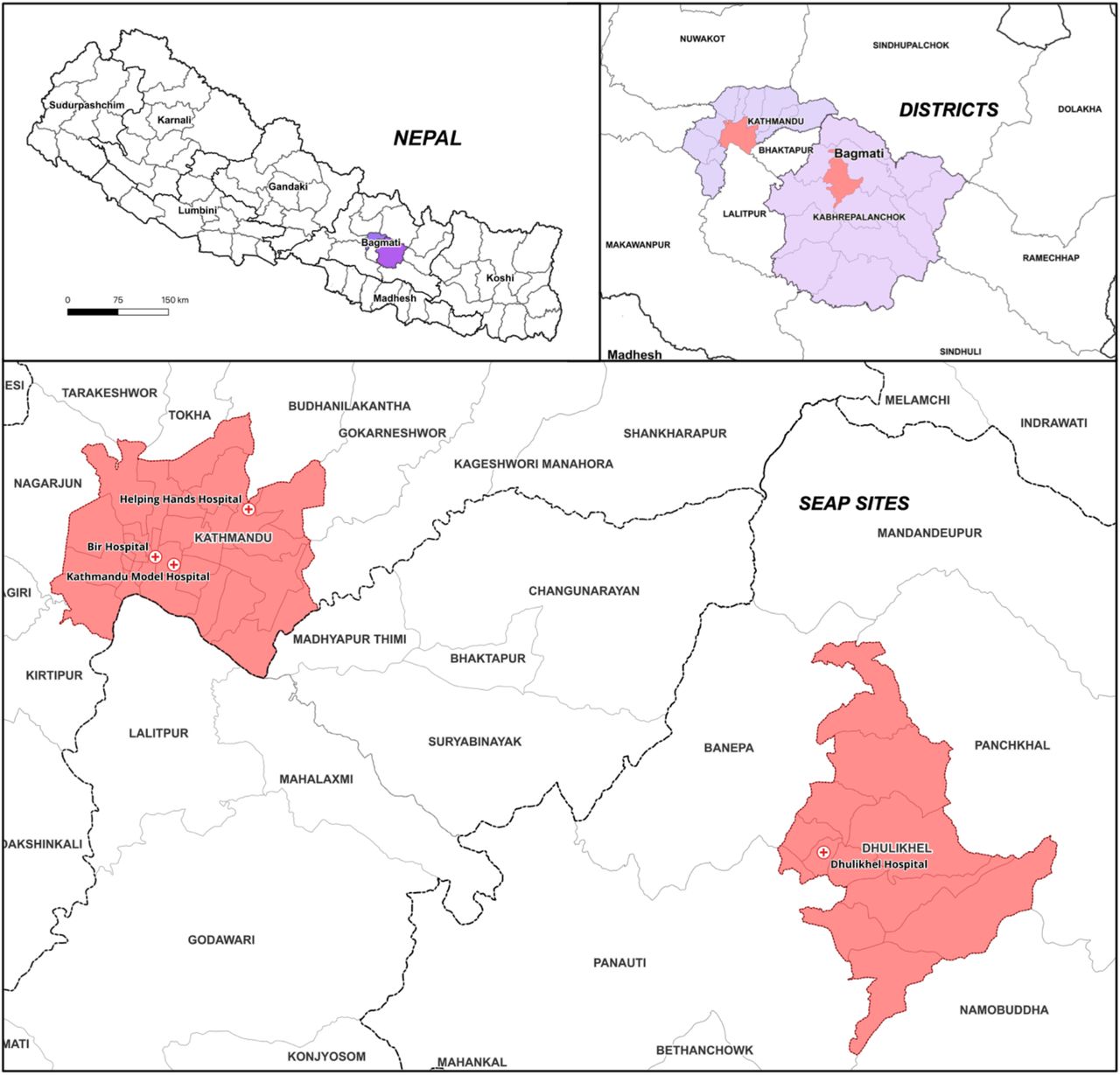 Location of study sites in and around the Kathmandu Valley, Nepal.