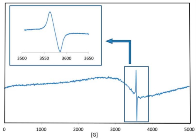 EPR spectra of mesh sample made at 70 °C in the dark.