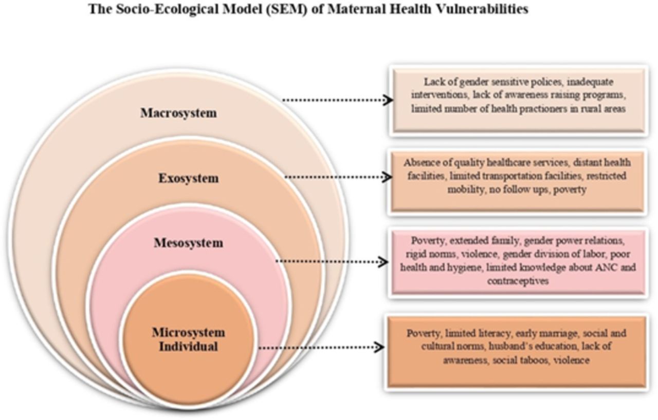 Application of (SEM) Socio-Ecological Model to assess maternal health vulnerabilities.