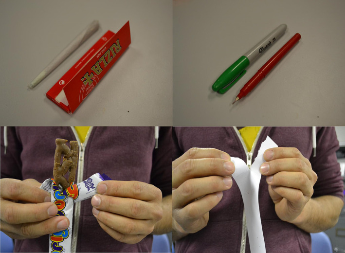 Examples of cannabis (top left)/neutral (top right) and food (bottom left)/neutral (bottom right)‐matched pairs of images.