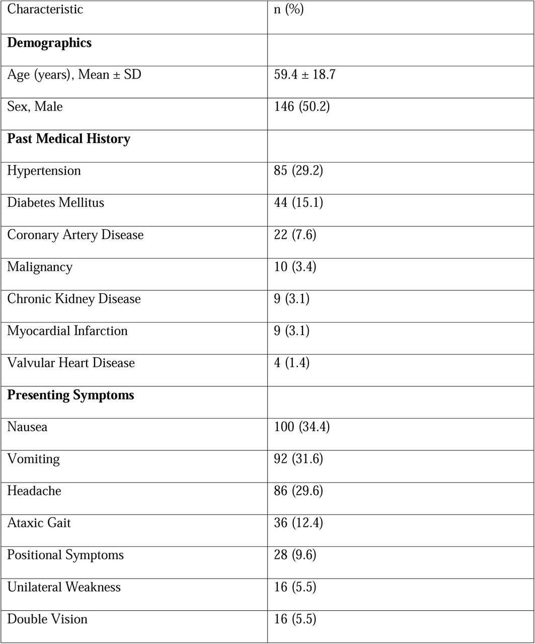 Baseline Demographic and Clinical Characteristics of Patients (n=291)
