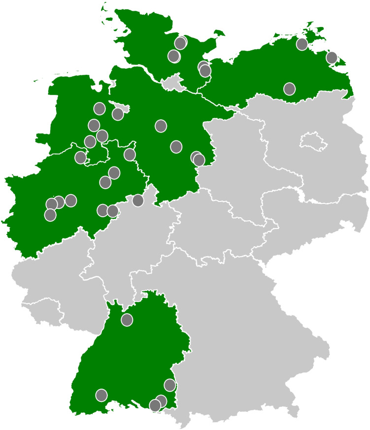 Location of participating schools across Germany