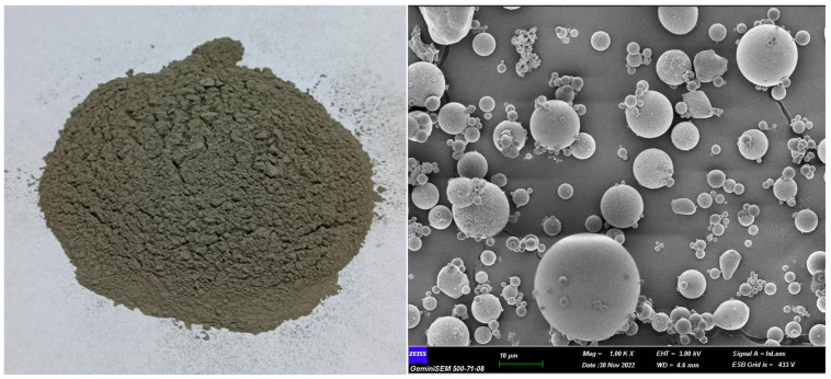 Physical appearance of fly ash and its SEM microstructure (1000×).