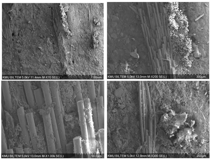 Bore-hole damage to the epoxy/aluminum/glass fiber.