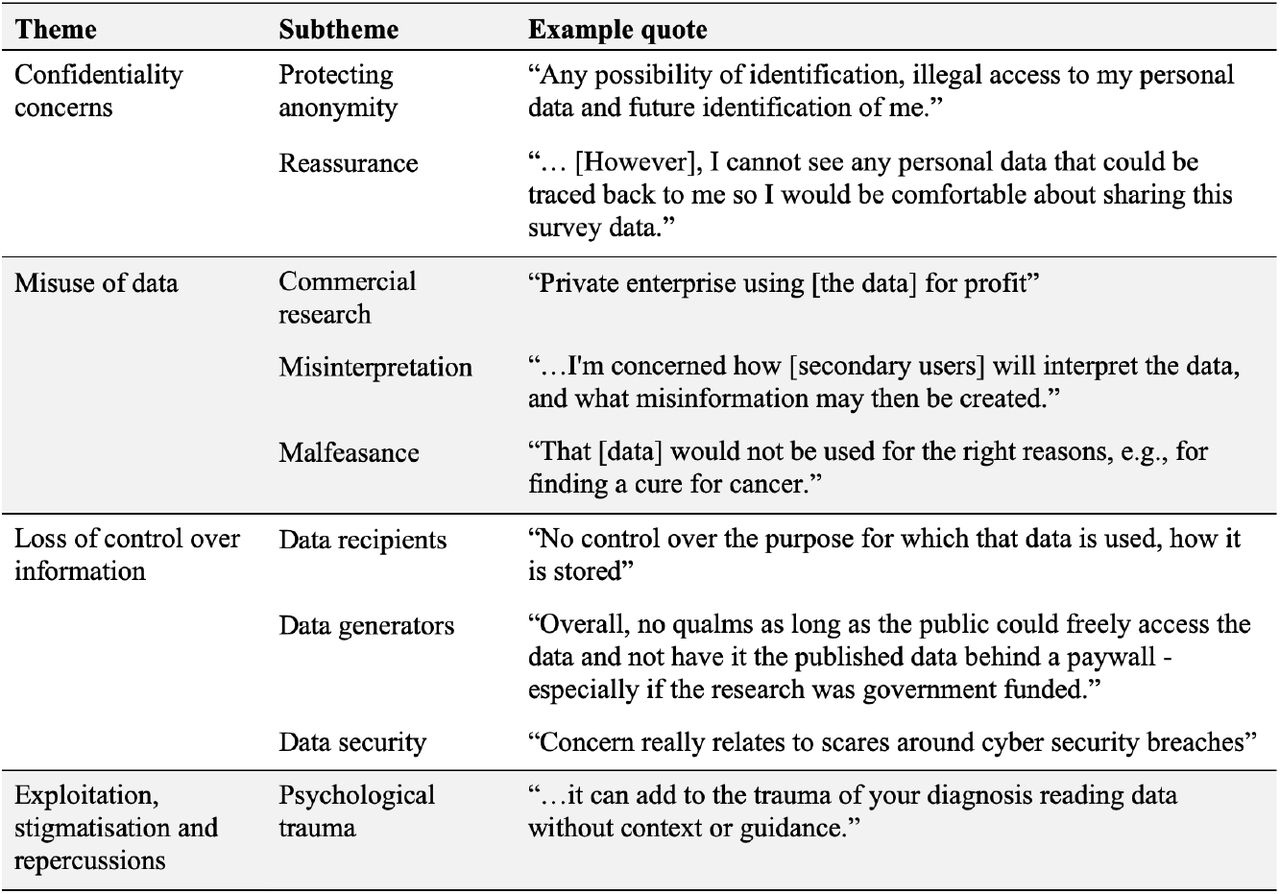Example concerns participants had with regards to the hypothetical public posting of the survey data.